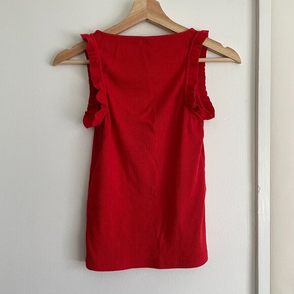 J. Crew Ribbed Red Ruffled Tank - Picture 5 of 5
